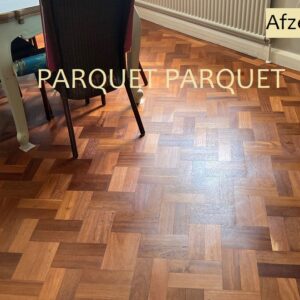 Afzelia parquet floor in double herringbone pattern